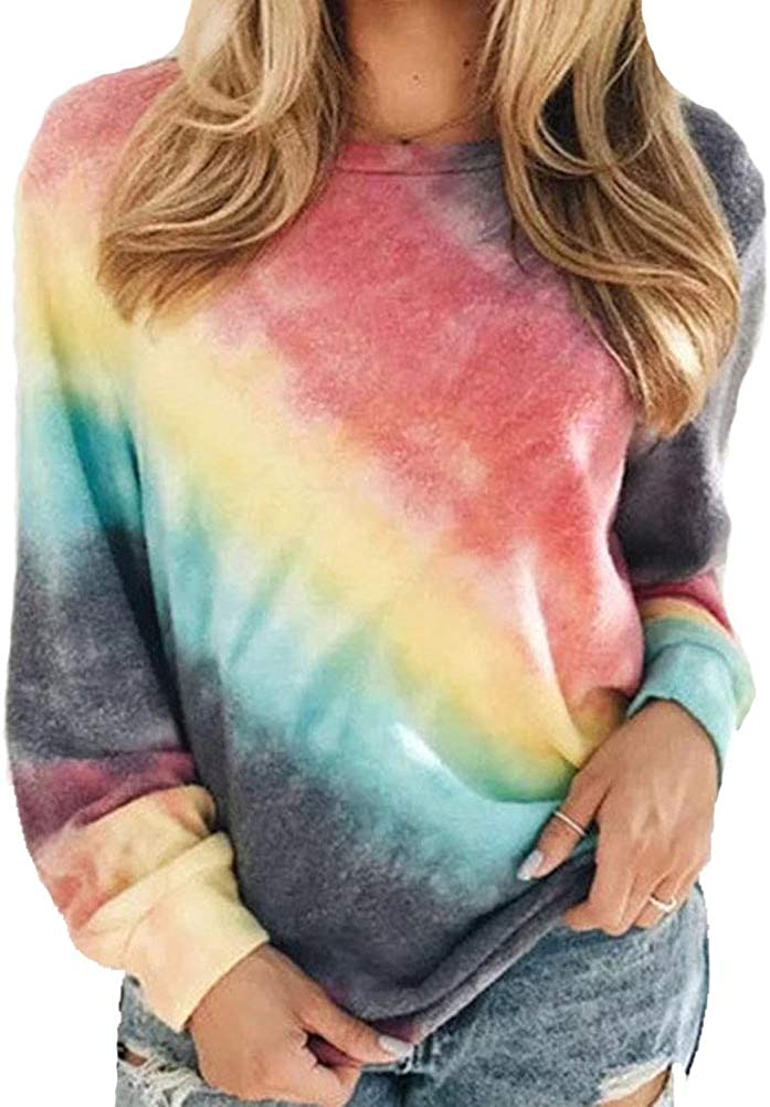 Women Tie Dye Long Sleeve Blouse Multi Color Shirt