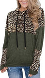 Women Stitching Leopard Print Hooded Long Sleeve Sweater