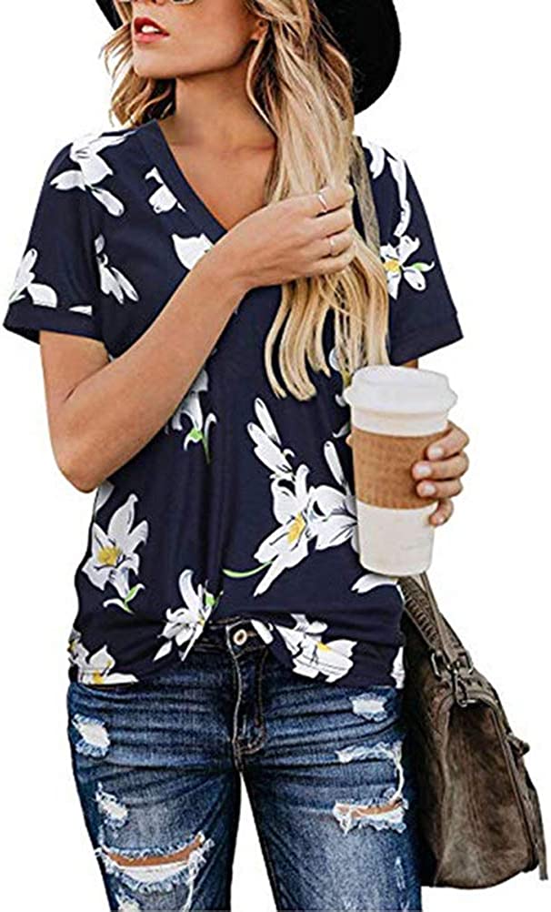 Fashion V Neck Floral T-Shirt Leopard Shirt Tunic Shirt for Women