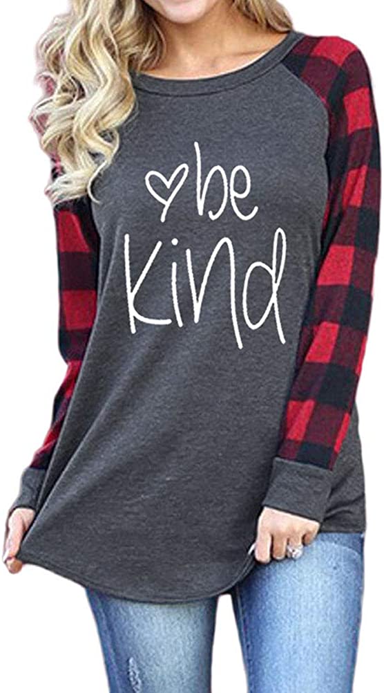 Women Long Plaid Sleeve Be Kind Blouse Kindness Shirt
