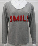 Women V Neck Smile Long Sleeve Blouse