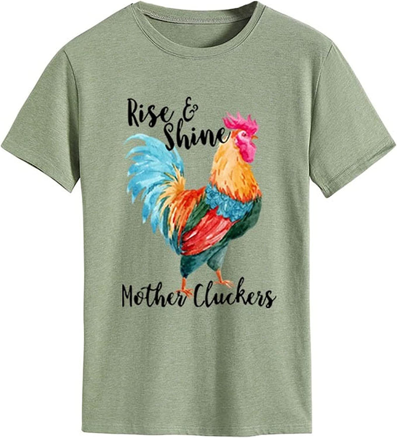 Rise & Shine Mother Cluckers Cute T-Shirt Graphic Shirt for Women