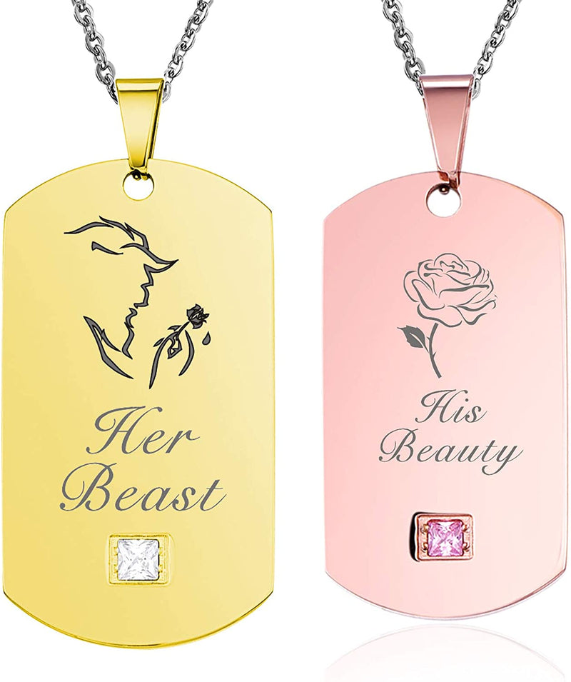 NEHZUS Mens Womens Stainless Steel Necklace Pendant Tag Jewelry Gift for Couple Personalized Name Matching Necklaces Set for Him and Her