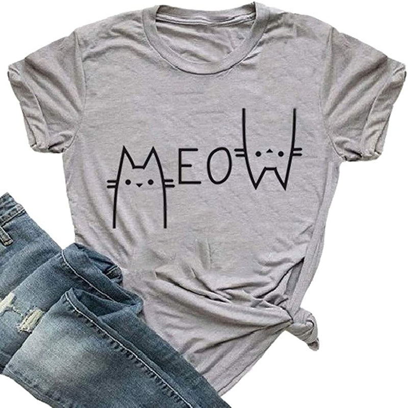 Women Meow Cute Cat T-Shirt