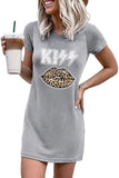 Women Kiss Leopard Lips Shirt Lipstick Tunic Shirt Mini Dress