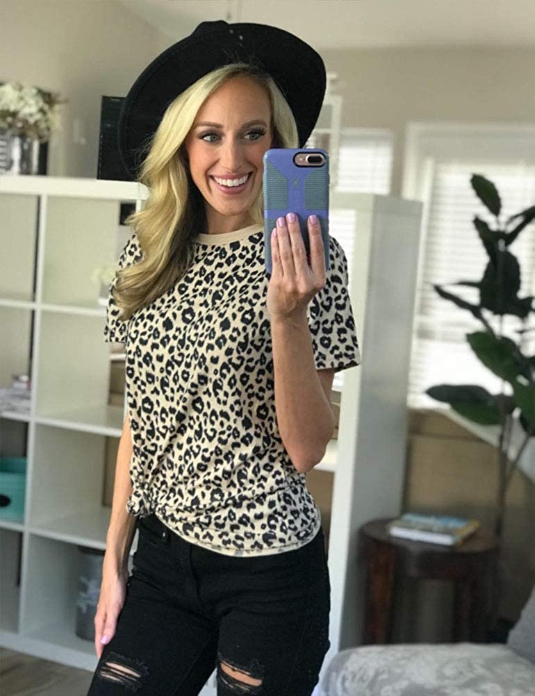 Women Fashion Leopard Pattern T-Shirt Basic Top