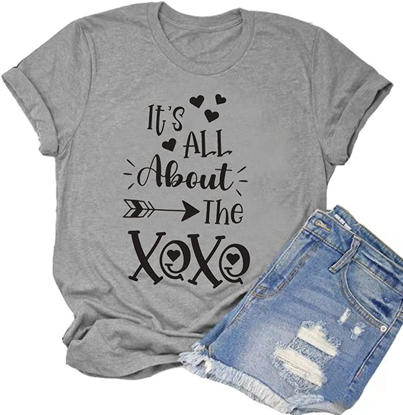 Valentines Day Shirts Women It's All About The Love Heart Tee Tops