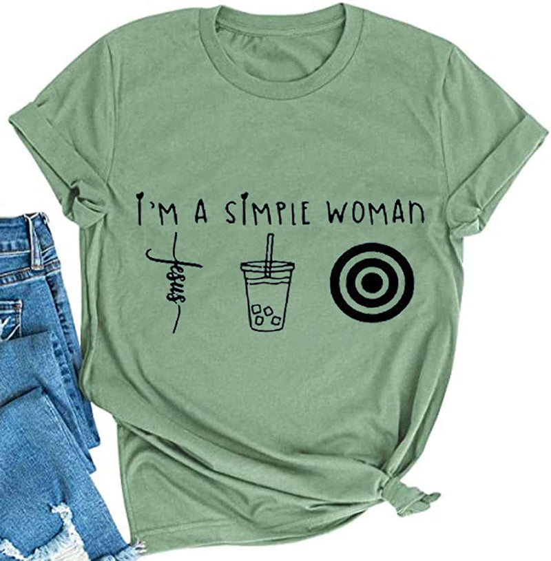 Women I'm A Simple Woman T-Shirt Jesus Coffee Shirt