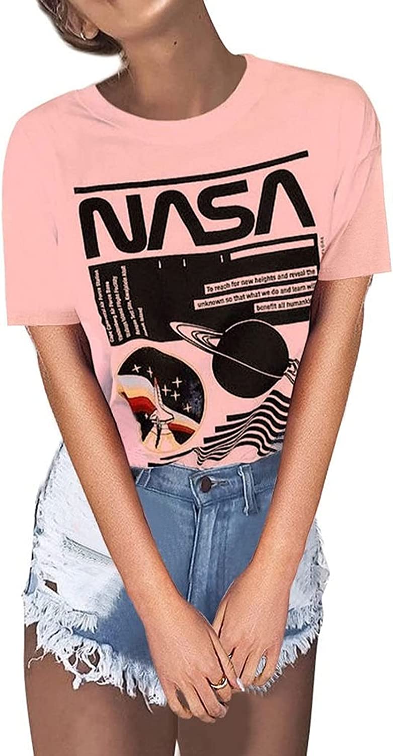 Women Fashion Short Sleeve NASA T-Shirt Women NASA Graphic Tee Shirt