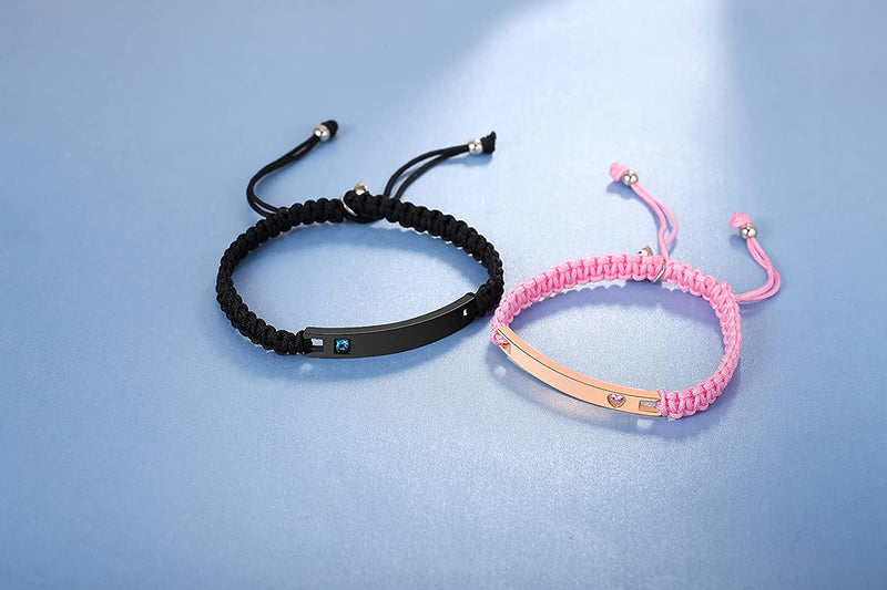 NEHZUS Paare Magnetische Charms Seil Geflochtene Armbänder Benutzerdefinierte Name Edelstahl Bar Armband Personalisierter Schmuck für Männer Frauen Jahrestag