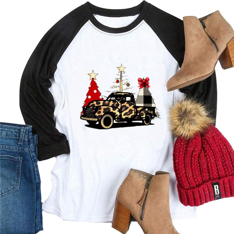 Women Buffalo Plaid Christams Trees Blouse Leopard Truck Christams Shirt