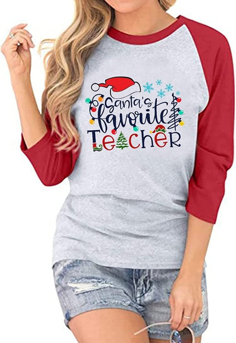 Teacher Christmas Shirt Women Santa's Favorite Teacher Funny Christmas Blouse