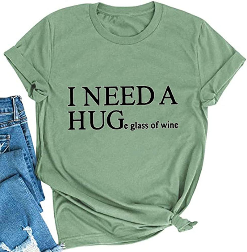 FZLYE Womens I Need A Huge Glass of Wine T-Shirt Short Sleeve Taco Tees Margarita Shirt Funny Drinking Tops (Small,A1Green)