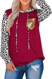 Women Long Sleeve Leopard Hoodie with Sequins Pocket