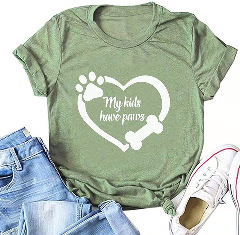 Women My Kids Have Paws Heart T-Shirt Dog Mom Shirt