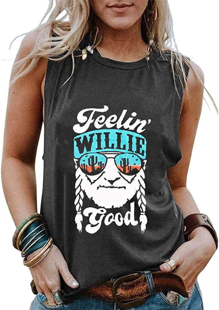 FZLYE Femme Feelin's Willie Good Lettre Imprimé Débardeur Sans Manches Pas Un Hugger Chemise Hauts