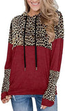 Women Stitching Leopard Print Hooded Long Sleeve Sweater