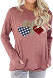 Women Buffalo Plaid & Leopard Heart Blouse with Pockets