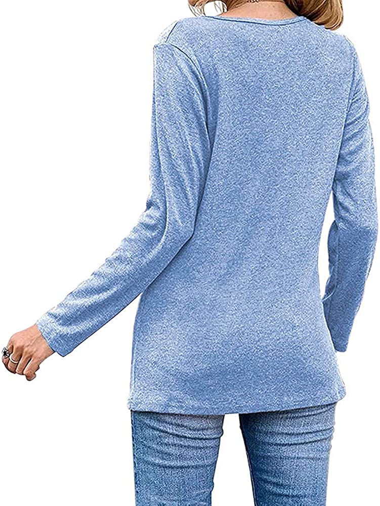 Women Fashion Top Christmas Snowflake Letter Irregular Button Long Sleeve Round Neck T-Shirt