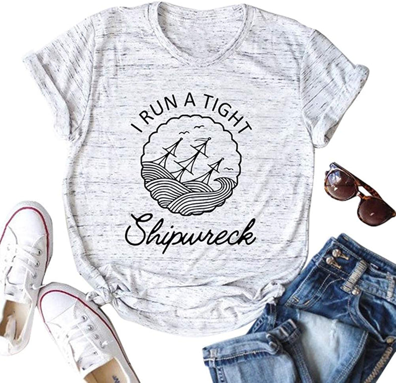 FZLYE I Run A Tight Shipwreck Graphic Tshirt Short Sleeve Casual Funny Mom Shirt Tops