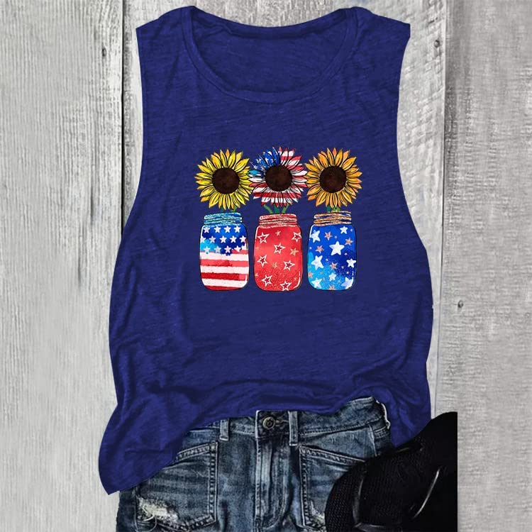 Débardeur patriotique pour femmes, pot de tournesols, chemise