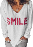 Women V Neck Smile Long Sleeve Blouse