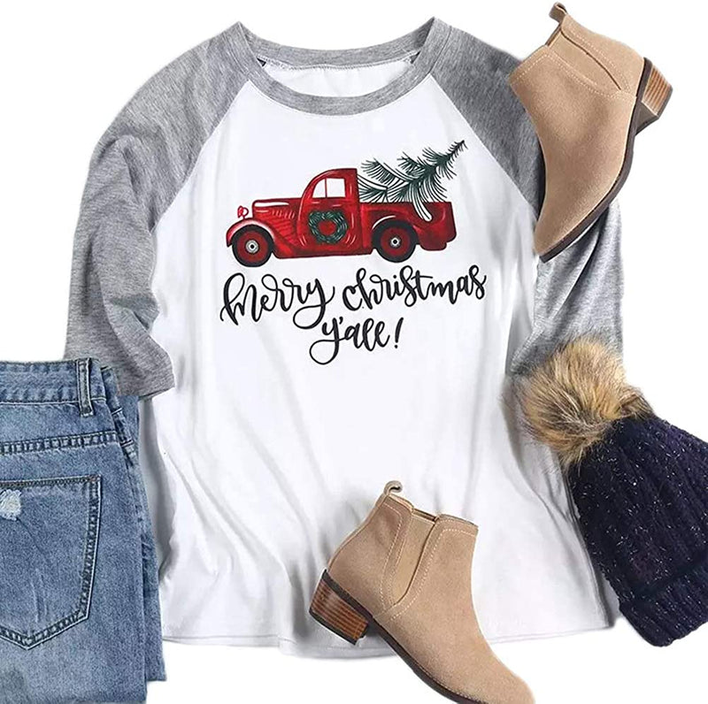 Women 3/4 Sleeve Merry Christmas Yall Blouse