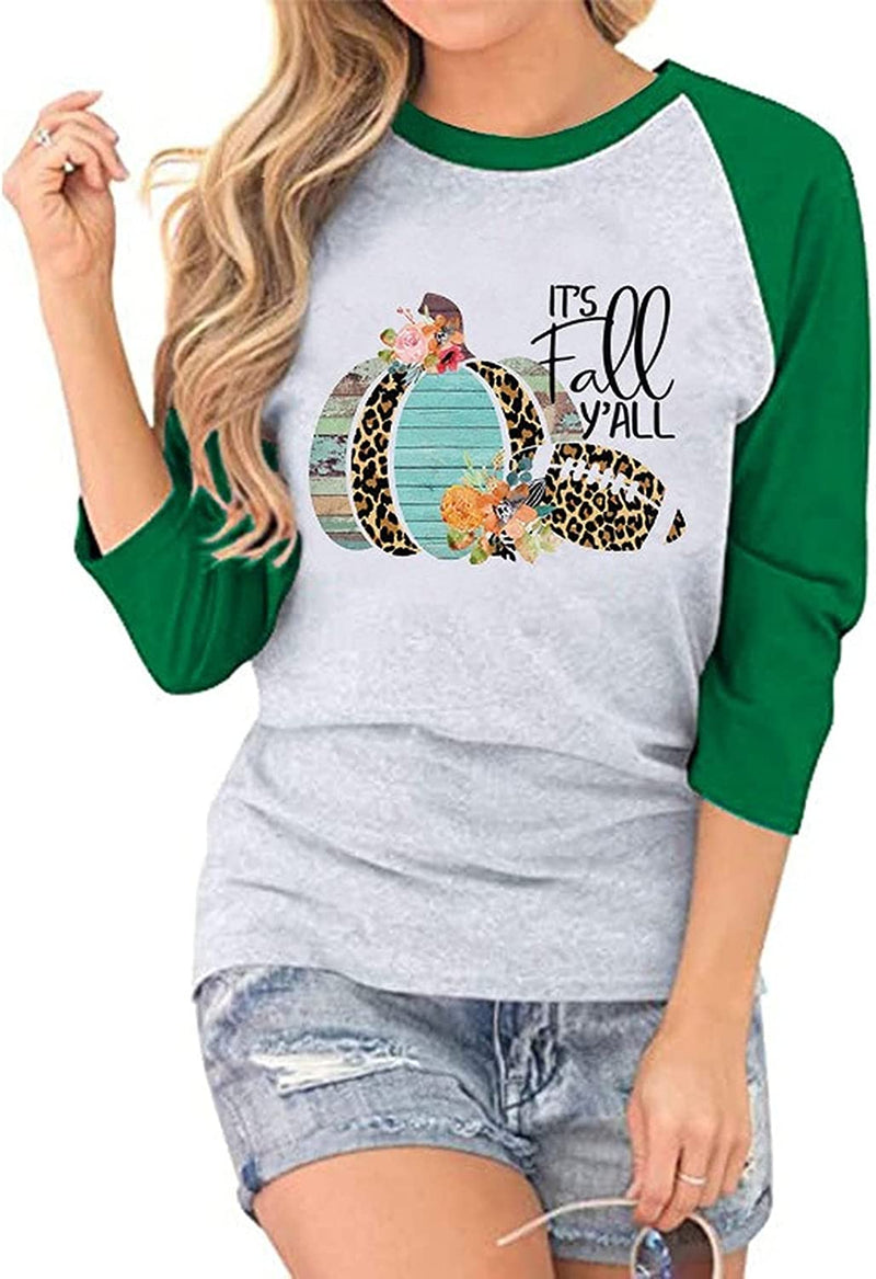 Women It's Fall Y'all Shirt 3/4 Raglan Sleeves Halloween Shirt