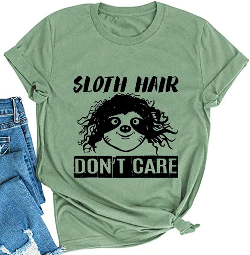 Sloth Hair Don't Care T-Shirt for Women Funny Messy Hair Shirt