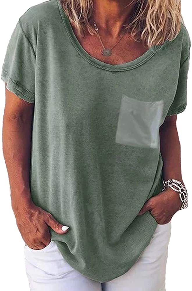 Women Casual T-Shirt with Pocket Decoration