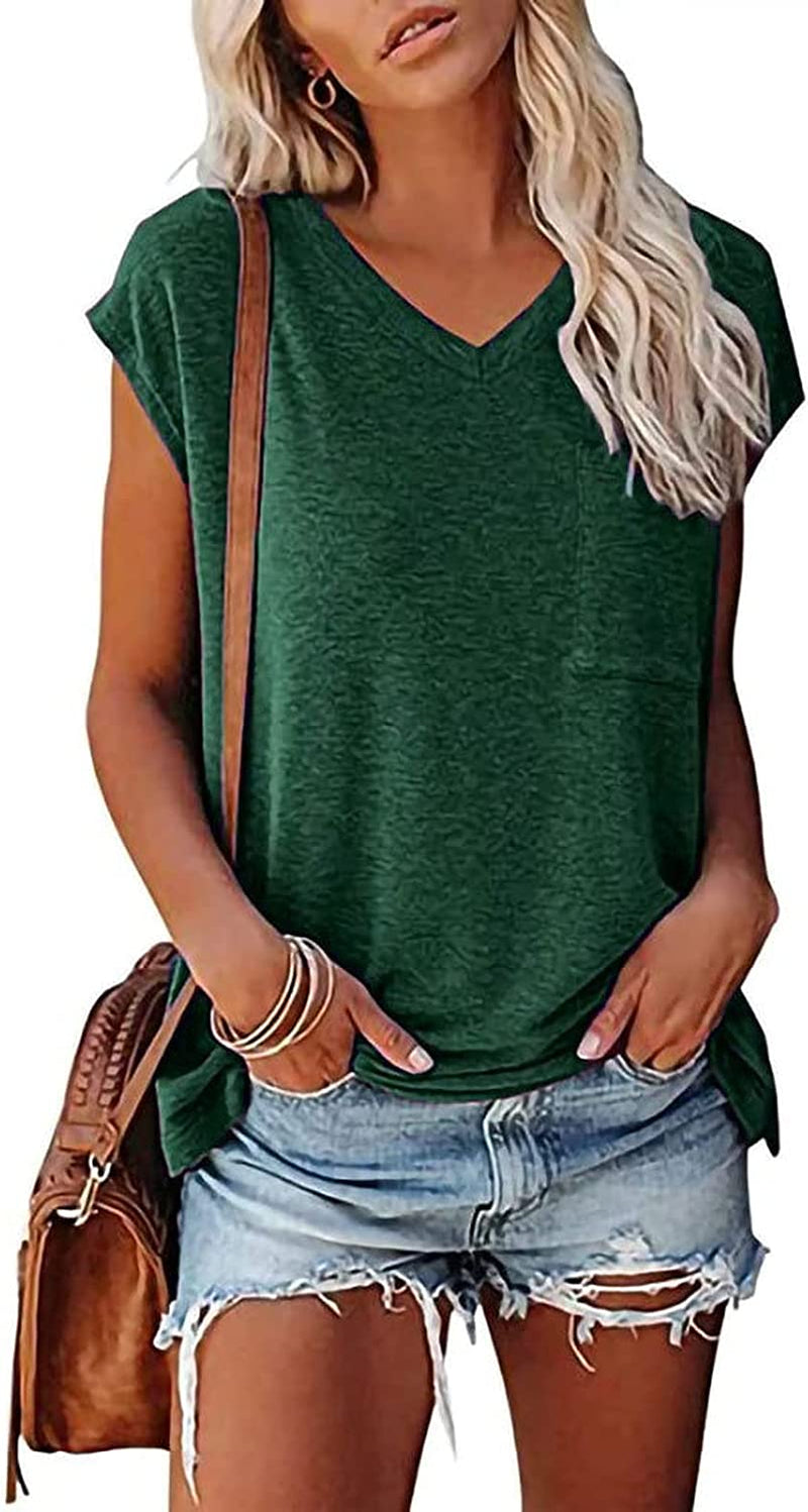 Fashion V-Neck T-Shirt with Pocket Tunic Shirt for Women