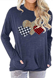 Women Buffalo Plaid & Leopard Heart Blouse with Pockets