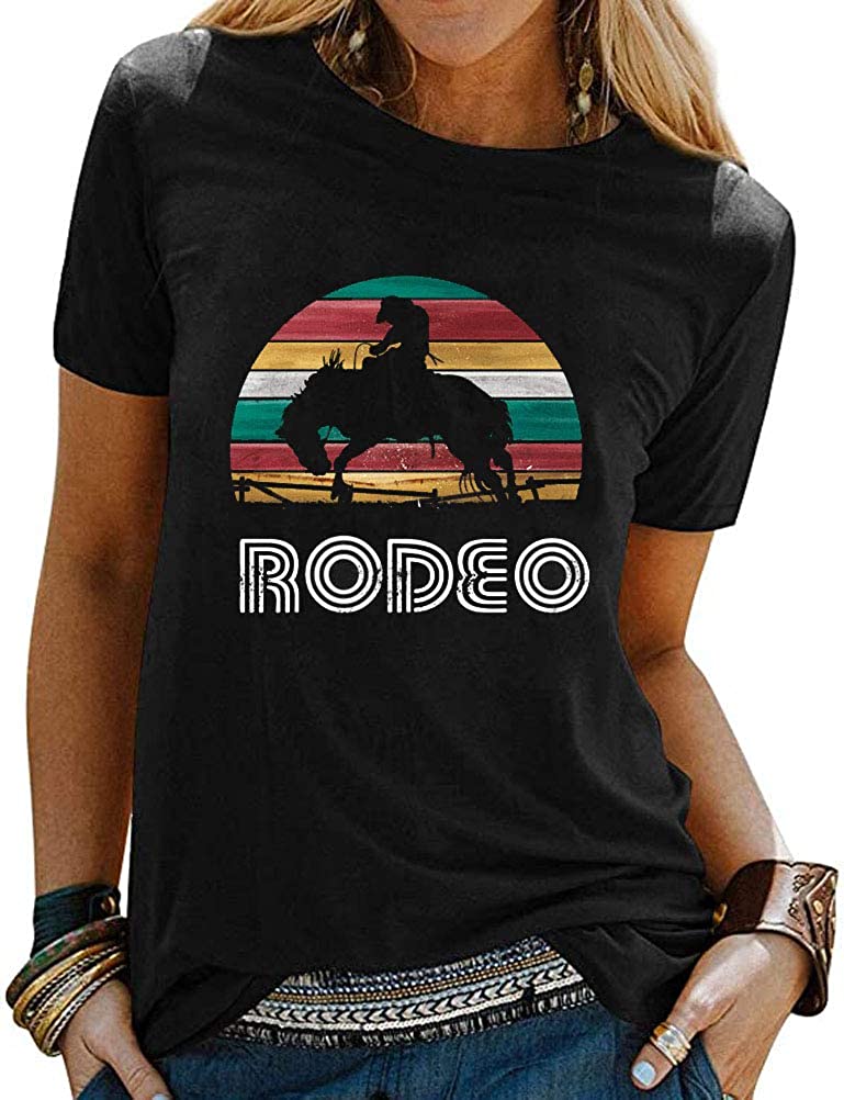 Women Rainbow Cowboy Rodeo T-Shirt Graphic Shirt
