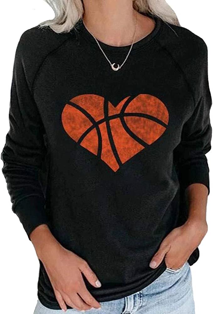 Sweat-shirt à manches longues avec cœur de basket-ball pour femmes