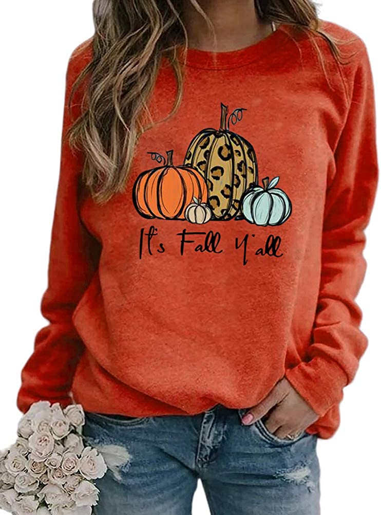 Women Long Sleeve It's Fall Y'all Sweater Pumpkin Sweatshirt