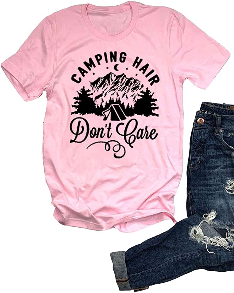 Women Camping Hair Don't Care T-Shirt