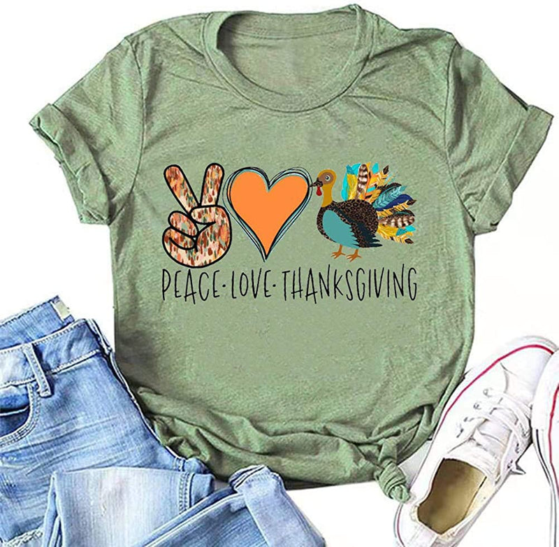 Peace Love Thanksgiving T-Shirt for Women Turkey Shirt