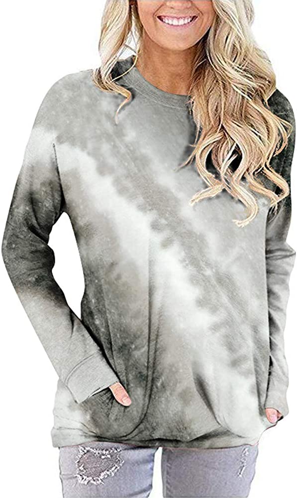 Women Colourful Gradient Long Sleeve Tie Dye Blouse with Pockets