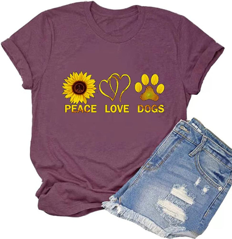 Women Peace Love Dogs T-Shirt Dog Mom Shirt