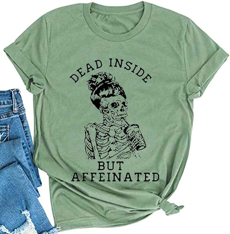 Women Dead Inside But Caffeinated Sunflower T-Shirt Skull Shirt for Women