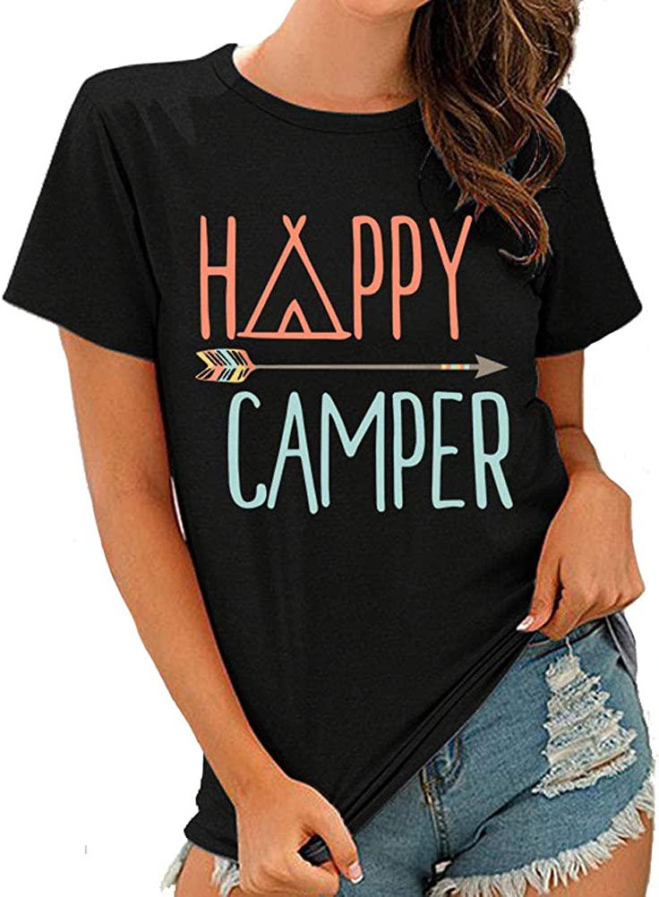 Women Happy Camper T-Shirt Camping Shirt