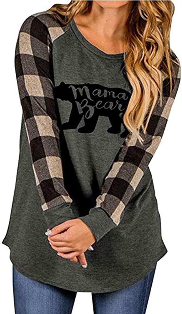 Women Mama Bear Blouse Long Sleeve Mama Shirt