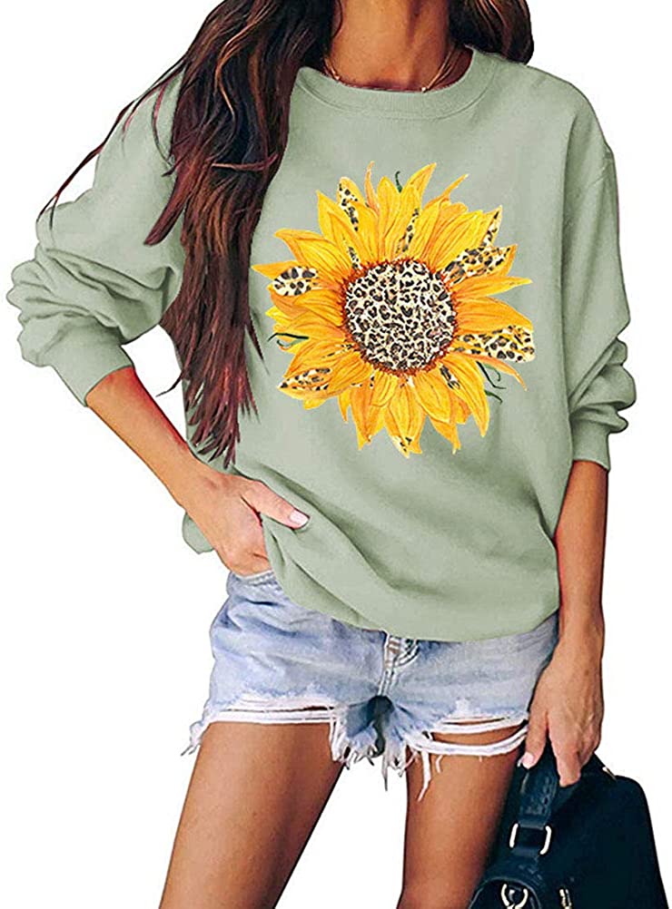 Sweat-shirt léopard tournesol à manches longues pour femmes, chemise léopard florale
