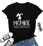 Women Mombie Feeds on Caffeine and Wine Shirt Round Neck Short Sleeve T-Shirt (Black,XX-Large)