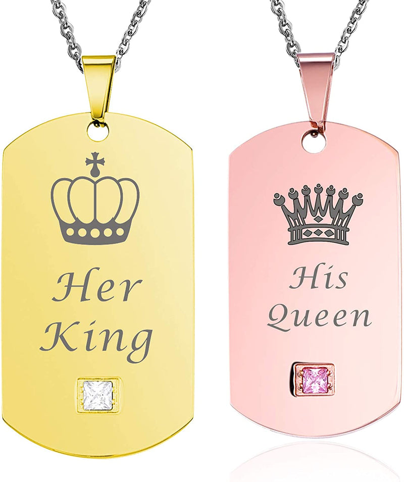 NEHZUS Mens Womens Stainless Steel Necklace Pendant Tag Jewelry Gift for Couple Personalized Name Matching Necklaces Set for Him and Her