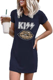 Women Kiss Leopard Lips Shirt Lipstick Tunic Shirt Mini Dress