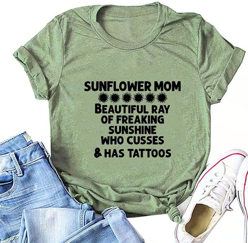 Sunflower Mom T-Shirt for Women Cute Sunflower Shirt