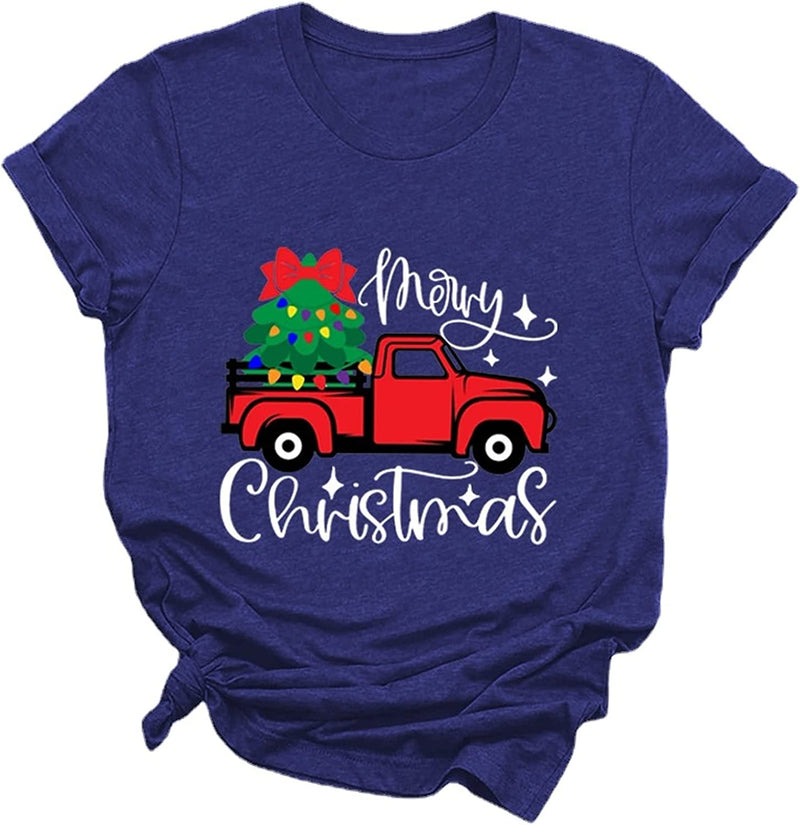 Women Merry Christmas Shirt Christmas Tree on Red Car T-Shirt