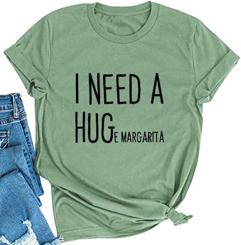 FZLYE Womens I Need A Huge Glass of Wine T-Shirt Short Sleeve Taco Tees Margarita Shirt Funny Drinking Tops (X-Large,A4Green)