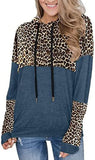 Women Stitching Leopard Print Hooded Long Sleeve Sweater